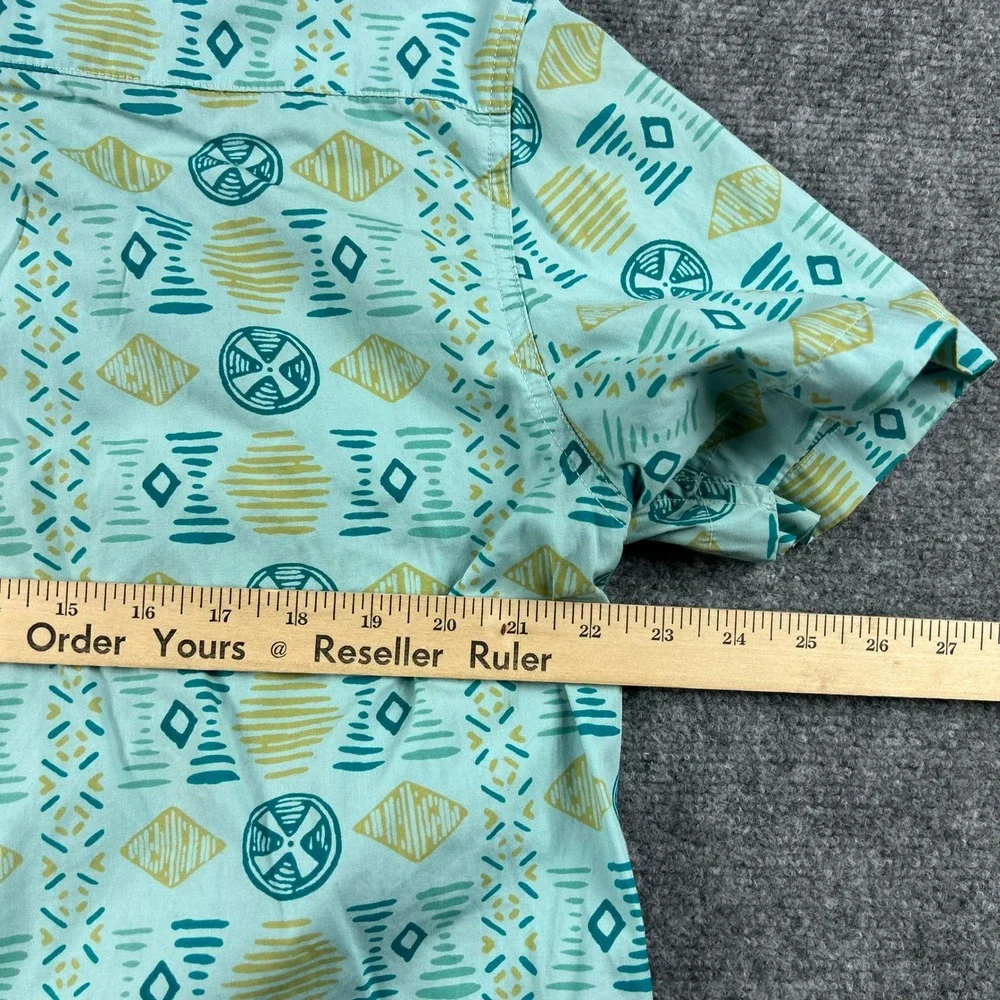 The North Face‎ Button Up Shirt Mens XL Teal Geometric Tribal Print Short Sleeve